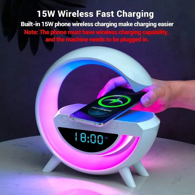 BT-3401 LED Display Wireless Phone Charger Bluetooth Speaker With Seven Color Selections, Alarm Clock, FM Radio pakdukan