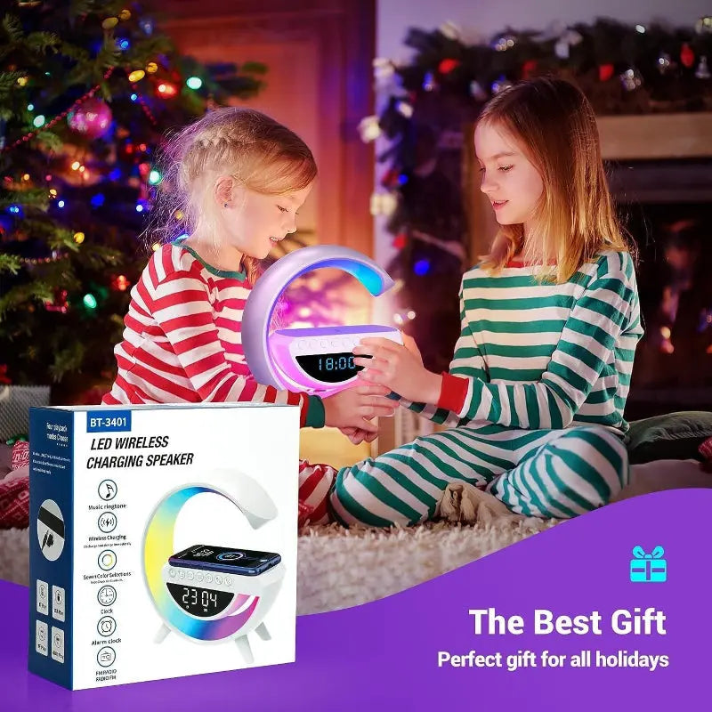 BT-3401 LED Display Wireless Phone Charger Bluetooth Speaker With Seven Color Selections, Alarm Clock, FM Radio pakdukan