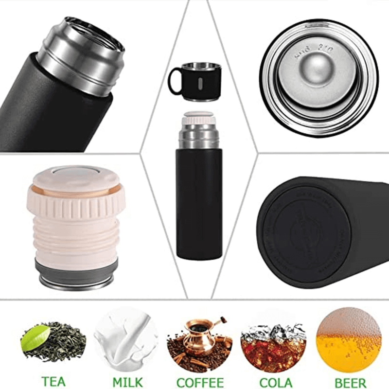 3-in-1 Vacuum Insulated Thermal Flask Set with Matching Cup Set